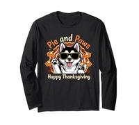 Diseño de Dulce Perro Husky de Pie and Paws Happy Thanksgiving Manga Larga