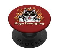 Diseño de Dulce Perro Husky de Pie and Paws Happy Thanksgiving PopSockets PopGrip Adhesivo