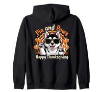 Diseño de Dulce Perro Husky de Pie and Paws Happy Thanksgiving Sudadera con Capucha