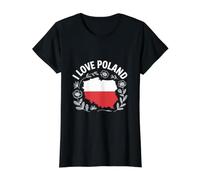 Diseño de Emblema Floral de Mapa I Love Poland Camiseta gráfica económica, Mujer, Negro, M