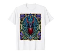Diseño de entomología de Insectos Escarabajo Ciervo Art Nouveau Camiseta gráfica económica, Hombre, Blanco, L