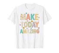 Diseño de Estampado Floral a Cuadros Make Today Amazing Positive Vibe Camiseta gráfica económica, Hombre, Blanco, L