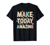 Diseño de Estampado Floral a Cuadros Make Today Amazing Positive Vibe Camiseta gráfica económica, Hombre, Negro, S