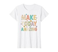 Diseño de Estampado Floral a Cuadros Make Today Amazing Positive Vibe Camiseta gráfica económica, Mujer, Blanco, XS