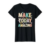 Diseño de Estampado Floral a Cuadros Make Today Amazing Positive Vibe Camiseta gráfica económica, Mujer, Negro, XS