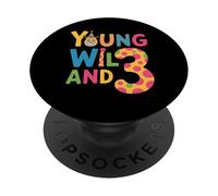 Diseño de Fiesta de Tercer cumpleaños con Jirafa Joven Salvaje y 3 PopSockets PopGrip Adhesivo