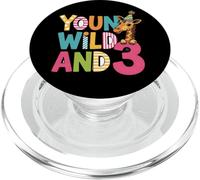 Diseño de Fiesta de Tercer cumpleaños con Jirafa Joven Salvaje y 3 PopSockets PopGrip para MagSafe