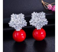 Diseño de flores de nieve Mujeres Pendientes de perlas blancas grandes caídas con regalo de navidad de circonía cúbica