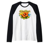 Diseño de Flores de Puesta de Sol Tropical de Miami Beach Florida Camiseta Manga Raglan