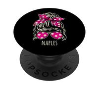 Diseño de gafas de sol de la ciudad de Nápoles con moño de pelo desordenado PopSockets PopGrip Adhesivo