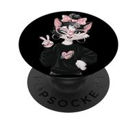 Diseño de Gafas Rosas con diseño de gatita Kawaii, guiñando un Ojo de la Paz PopSockets PopGrip Adhesivo