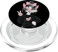 Diseño de Gafas Rosas con diseño de gatita Kawaii, guiñando un Ojo de la Paz PopSockets PopGrip para MagSafe