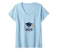 Diseño de Gorra de celebración de graduación 2024 para graduados Camiseta Cuello V, Mujer, Azul Bebé, L