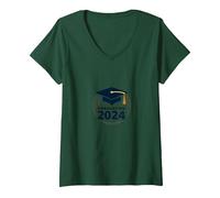 Diseño de Gorra de celebración de graduación 2024 para graduados Camiseta Cuello V, Mujer, Verde Bosque, L