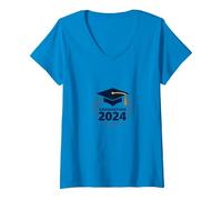 Diseño de Gorra de celebración de graduación 2024 para graduados Camiseta Cuello V, Mujer, Zafiro, L