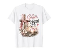 Diseño de Grace Found Me Here Christian Cross Camiseta