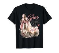 Diseño de Grace Found Me Here Christian Cross Camiseta gráfica económica, Hombre, Negro, XL