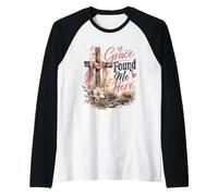 Diseño de Grace Found Me Here Christian Cross Camiseta Manga Raglan