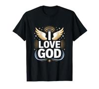 Diseño de halo divino de I Love God Angelic Wings Camiseta gráfica económica