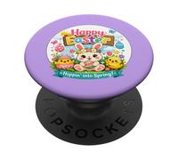 Diseño de Happy Easter Bunny Chick Hopping Into Spring PopSockets PopGrip Adhesivo