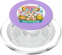 Diseño de Happy Easter Bunny Chick Hopping Into Spring PopSockets PopGrip para MagSafe