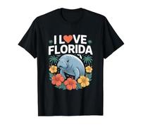 Diseño de Hibisco I Love Florida Manatee Camiseta gráfica económica, Hombre, Negro, L