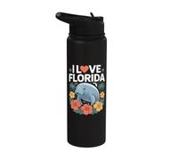 Diseño de hibisco I Love Florida Manatee Stainless Steel Insulated Water Bottle