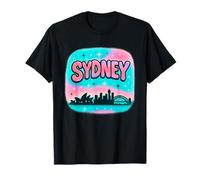 Diseño de horizonte de la ciudad de Sydney con letras de burbujas pastel y estrellas Camiseta