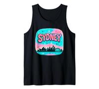 Diseño de horizonte de la ciudad de Sydney con letras de burbujas pastel y estrellas Camiseta sin Mangas