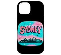 Diseño de horizonte de la ciudad de Sydney con letras de burbujas pastel y estrellas Carcasa para iPhone 14