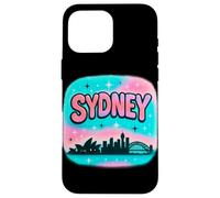 Diseño de horizonte de la ciudad de Sydney con letras de burbujas pastel y estrellas Carcasa para iPhone 16 Pro Max
