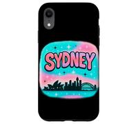 Diseño de horizonte de la ciudad de Sydney con letras de burbujas pastel y estrellas Carcasa para iPhone XR