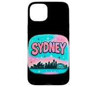 Diseño de horizonte de la ciudad de Sydney con letras de burbujas pastel y estrellas Carcasa para iPhone 15 Plus