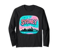 Diseño de horizonte de la ciudad de Sydney con letras de burbujas pastel y estrellas Manga Larga