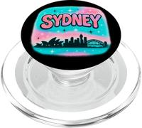 Diseño de horizonte de la ciudad de Sydney con letras de burbujas pastel y estrellas PopSockets PopGrip para MagSafe