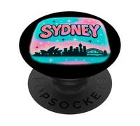 Diseño de horizonte de la ciudad de Sydney con letras de burbujas pastel y estrellas PopSockets PopGrip Adhesivo