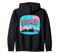 Diseño de horizonte de la ciudad de Sydney con letras de burbujas pastel y estrellas Sudadera con Capucha