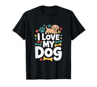 Diseño de Huellas de «I Love My Dog Pet Dueño» Camiseta gráfica económica, Hombre, Negro, S