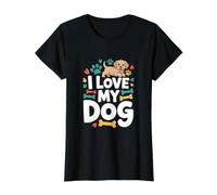 Diseño de Huellas de «I Love My Dog Pet Dueño» Camiseta gráfica económica, Mujer, Negro, S
