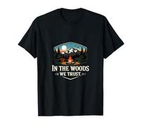 Diseño de Insignia de In The Woods We Trust Camping Mountain Camiseta