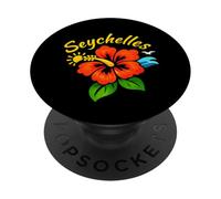 Diseño de Isla de Playa con Flores Tropicales de Seychelles PopSockets PopGrip Adhesivo