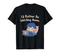 Diseño de laptop con texto en inglés "I'd Rather Be Watching Anime Kawaii Chibi" Camiseta