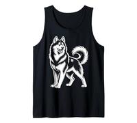Diseño de línea de Perro Husky Siberiano monocromático de Cuerpo Completo Camiseta sin Mangas