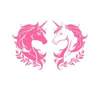 Diseño de logotipo moderno con cabeza de pareja de unicornios y silueta mítica Calcomanías de letras 57.6x87.2cm No se cae Rosa