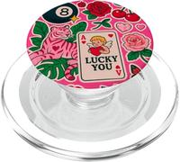 Diseño de Lucky Pink You Tiger Roses con forma de corazón, dados y amor PopSockets PopGrip para MagSafe