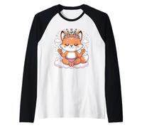 Diseño de Mandala en Postura de Loto para atención Plena, Lindo Zorro de Yoga Camiseta Manga Raglan