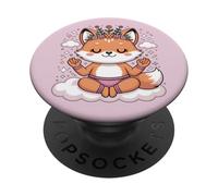 Diseño de Mandala en Postura de Loto para atención Plena, Lindo Zorro de Yoga PopSockets PopGrip Adhesivo