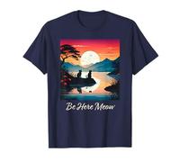 Diseño de meditación Be Here Meow Sunset Cats Camiseta