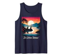Diseño de meditación Be Here Meow Sunset Cats Camiseta sin Mangas