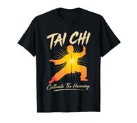 Diseño de meditación de Artes Marciales de Tai Chi Camiseta gráfica económica, Hombre, Negro, S